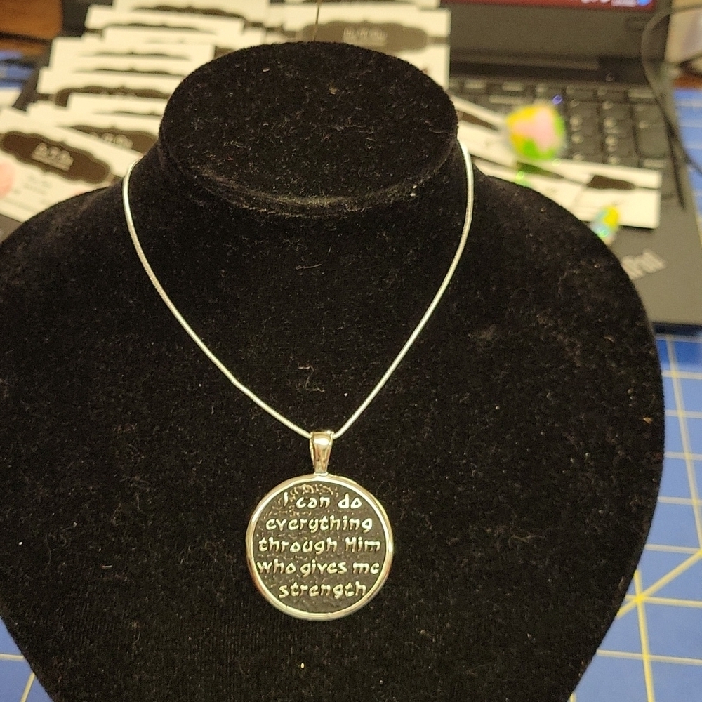 I Can Do Everything Through Him Who Gives Me Strength Silver Tone 22" Necklace